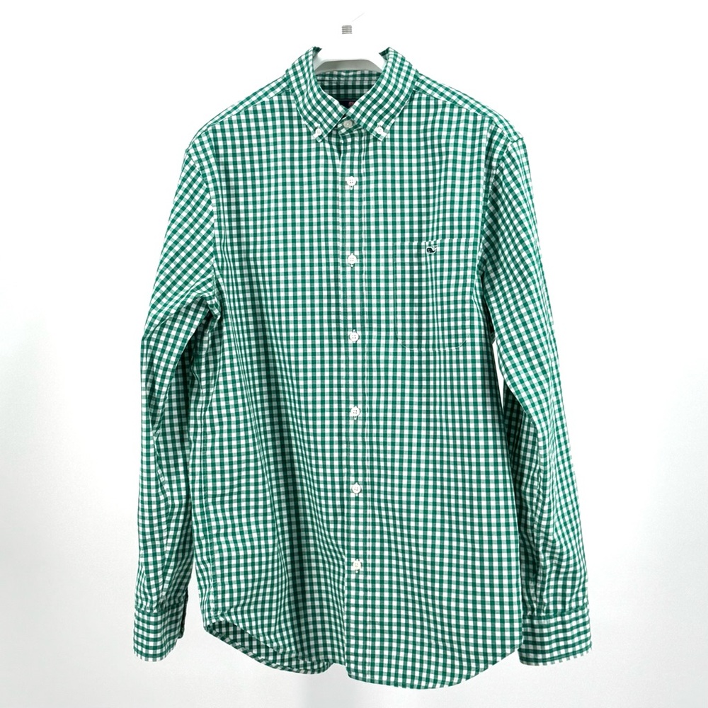 Vineyard Vines Men’s Classic Fit Tucker Shirt Gingham Green White Cotton Size M